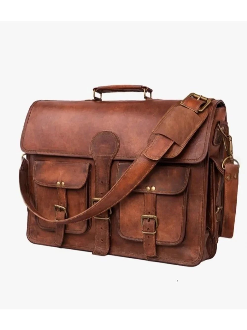Men's Brown Genuine Leather Vintage Adjustable Strap Stylish Messenger Hand Bag